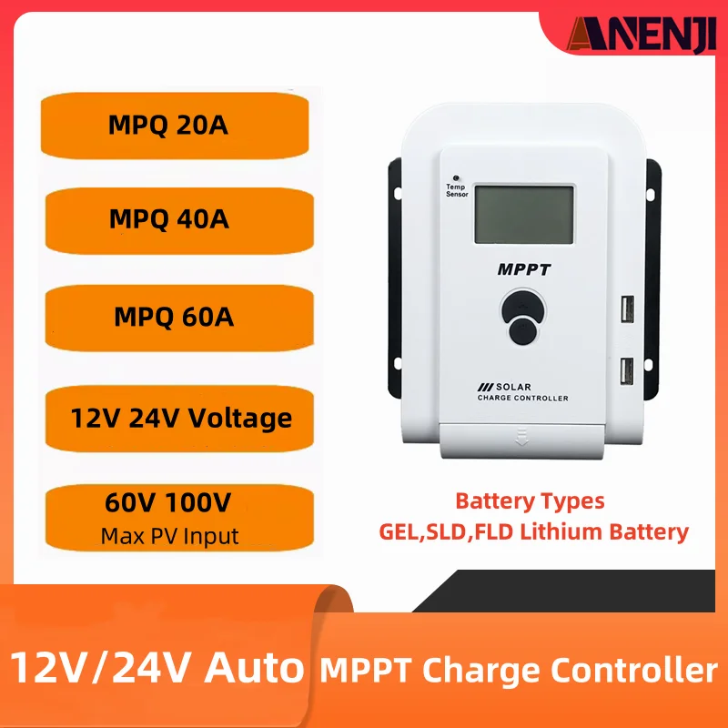 MPPT Solar Charge Controller 20A 40A 60A 12V/24V Battery Charger Max 150VDC LCD Solar Regulator