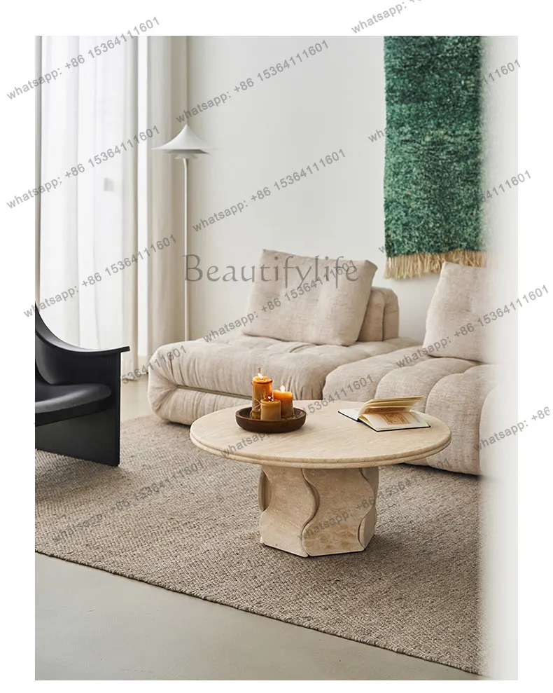 YJ Living room household sparkling round coffee table solid wood design sense round edge table small apartment