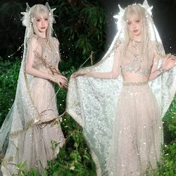 Women's Halloween Cosplay Costume Forest Fairy Flower Fairy Play Costume Goddess Clothes white Winged Dress Anime Show Garment