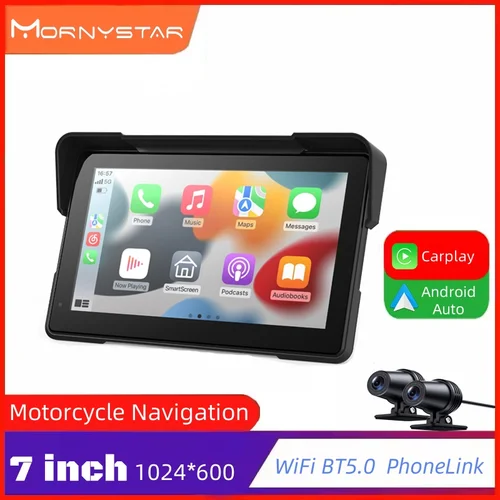 Mornystar 5 ""/7"" pulgadas Carplay motocicleta DVR navegación GPS reproductor Multimedia inalámbrico CarPlay Android Auto IPX7 impermeable