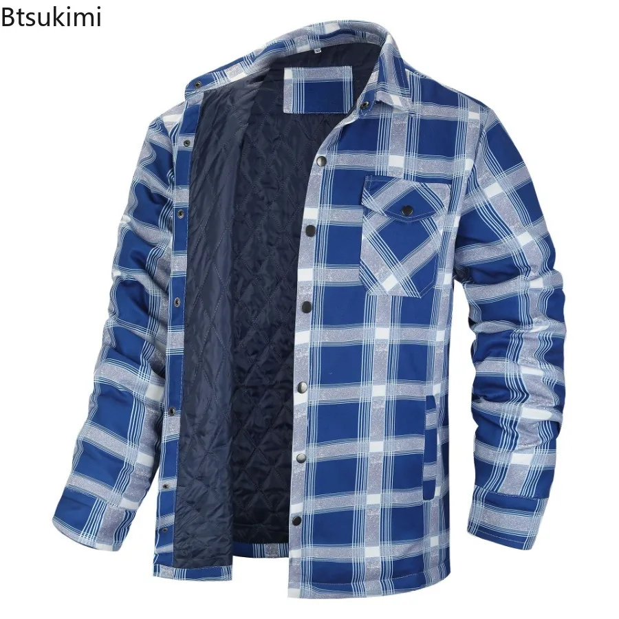 Winter Cotton Jackets Men's Long Sleeve Quilted Lining Thicken Warm Shirt Jackets Men Outdoor Casual Hiking Coats Windproof Tops