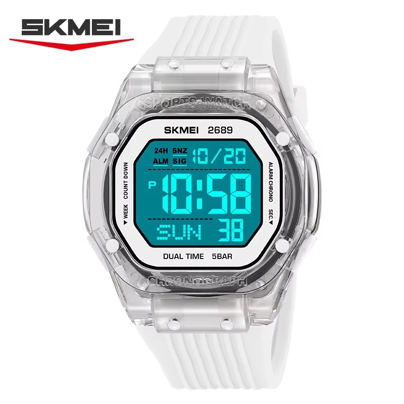 SKMEI 2689 Neue lässige Herren-Elektronikuhr, wasserdicht, mit Kalender, multifunktional, Countdown, Nachtlicht, Sport- und Outdoor-Uhr