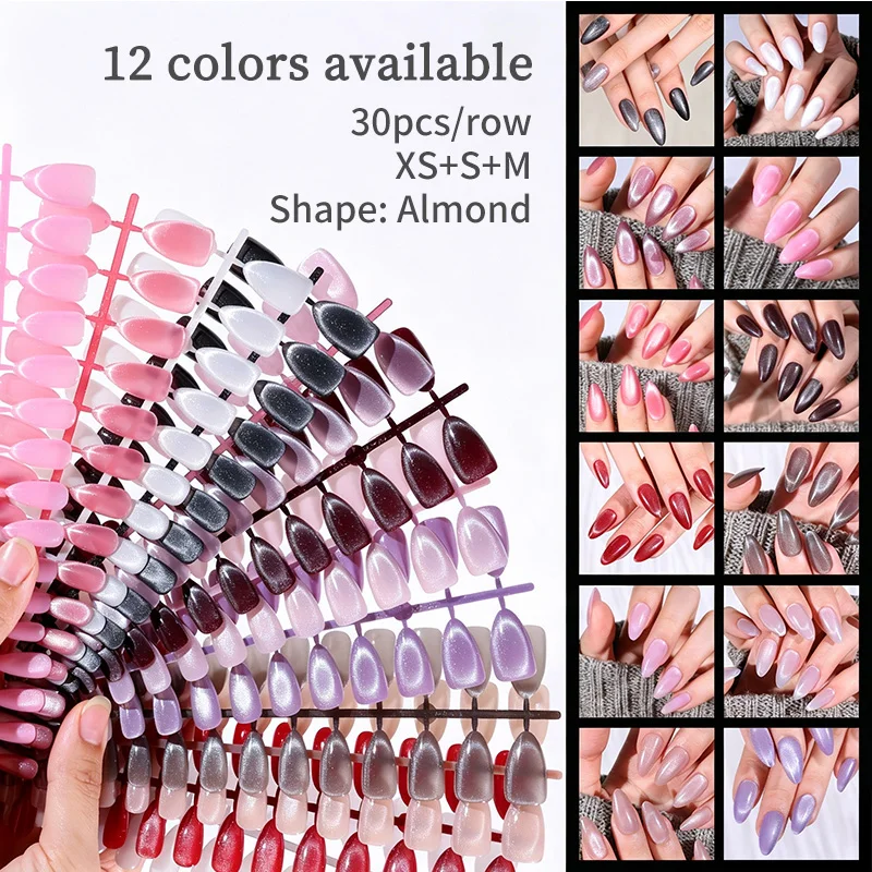 30pcs 12 Colors Fake Nail Multi-size False Nail Press On Acrylic Nails Almond French Wearing Armor Removable Convenient