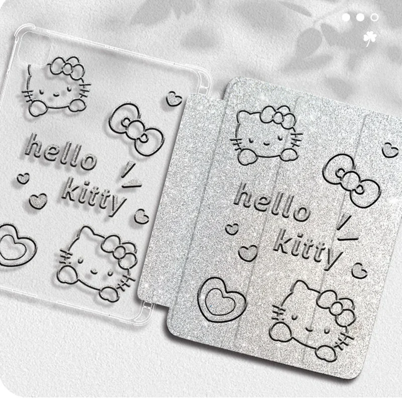 Sanrio Hello Kitty IPad Air5 Case Cute Cartoon 10.9 Inch Kawaii Pro 11 Three Fold Mini6 Anime Anti Bending Ipad Covers Girl Gift