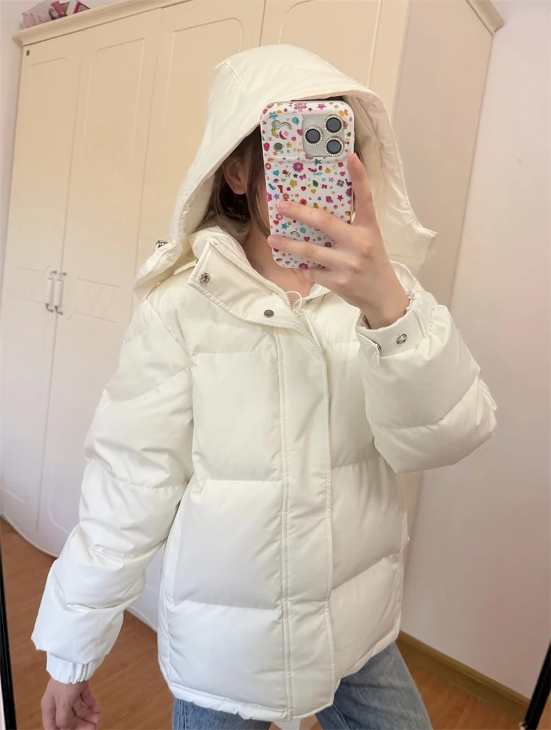 Guobioziy Women's Down Jacket 2026 Winter New Simple Versatile Solid Color Thickened Hooded Short Down Jacket