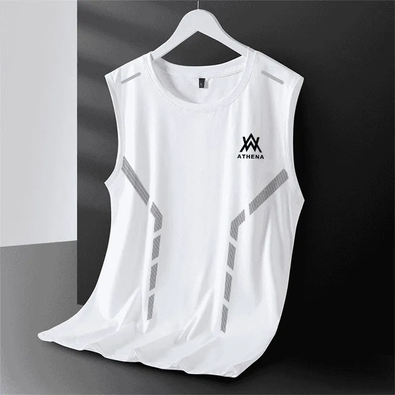 2026 New Men's Ice Silk Sleeveless Vest Thin Sport Fitness Quick Dry Casual Running Large Size Sweat Shirt Ultra Thin Summer