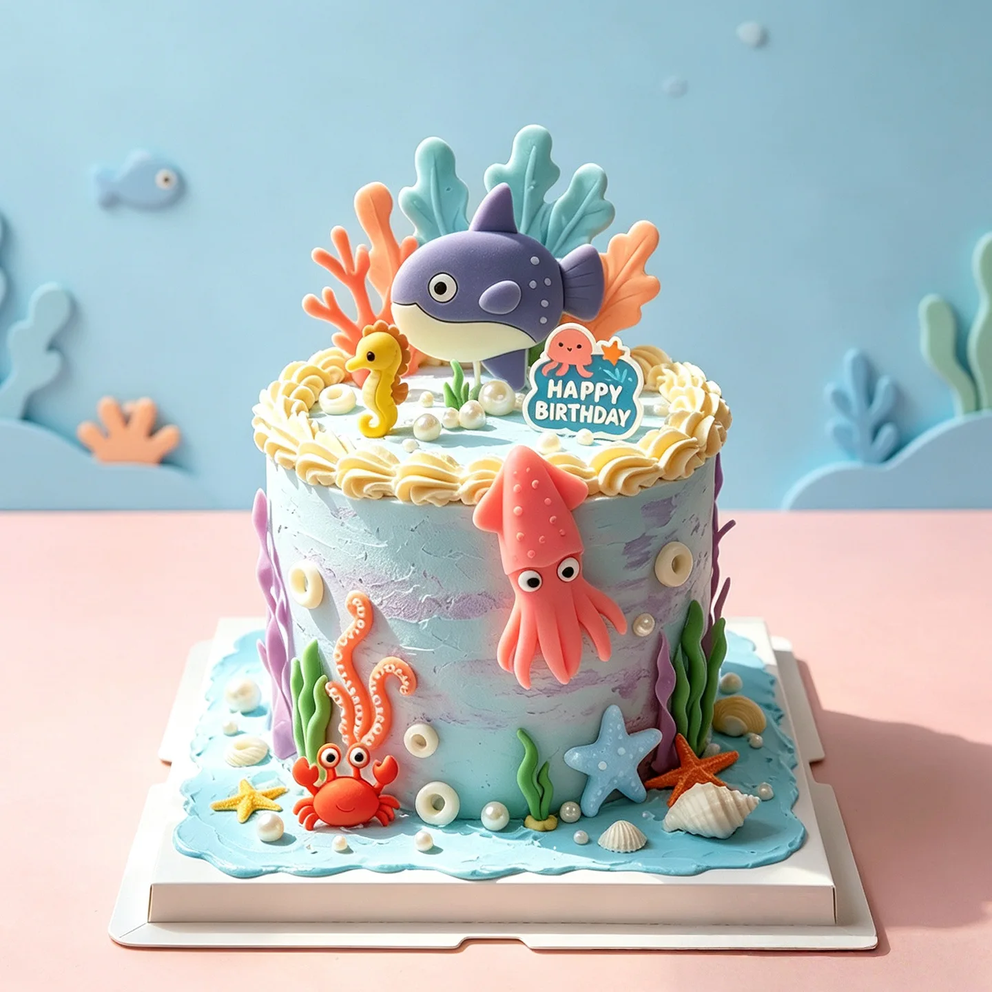 1Set Under the Sea Cake Decorations Mermaid Tail Cake Toppers Decor Seashell Sea Star Sea Plants Fish Mermaid Birthday Decor