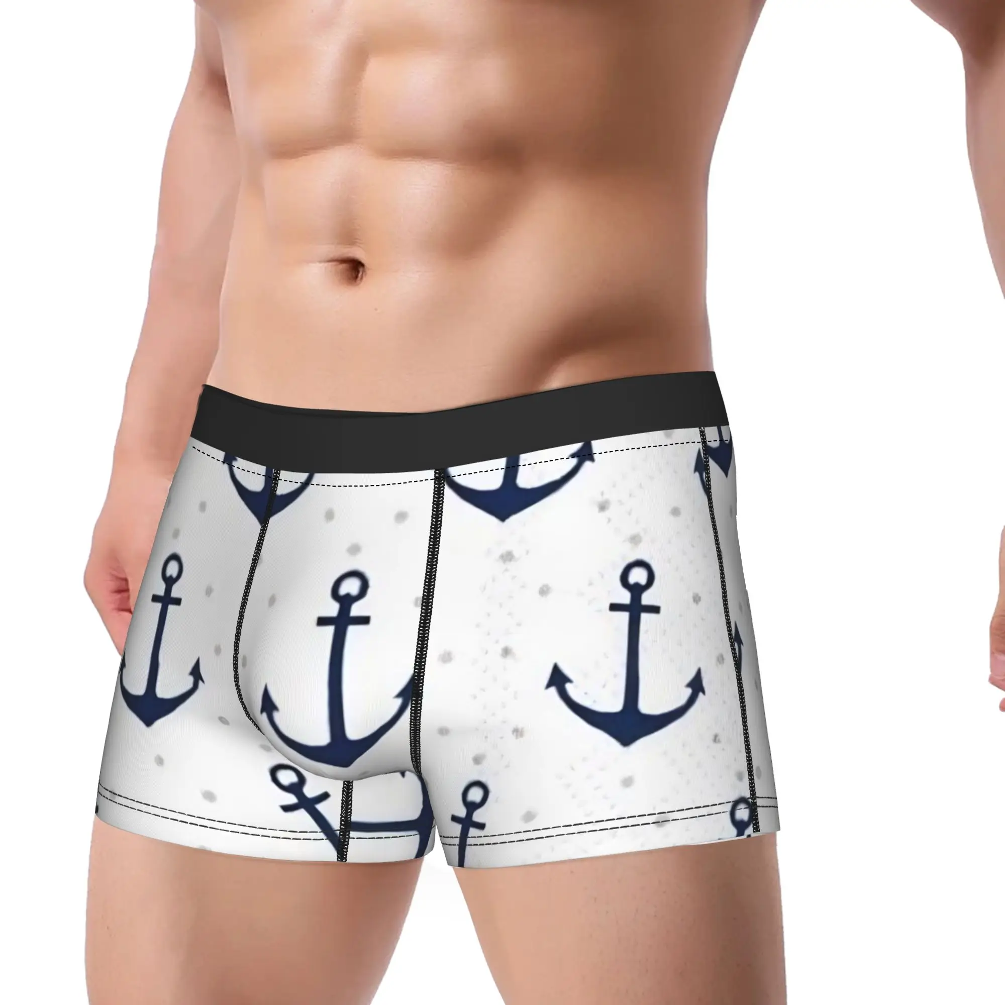 Nautical Anchor Boat Underwear  Design Boxershorts Hot Sale Males Panties Soft Trend Boxer Brief Birthday Gift