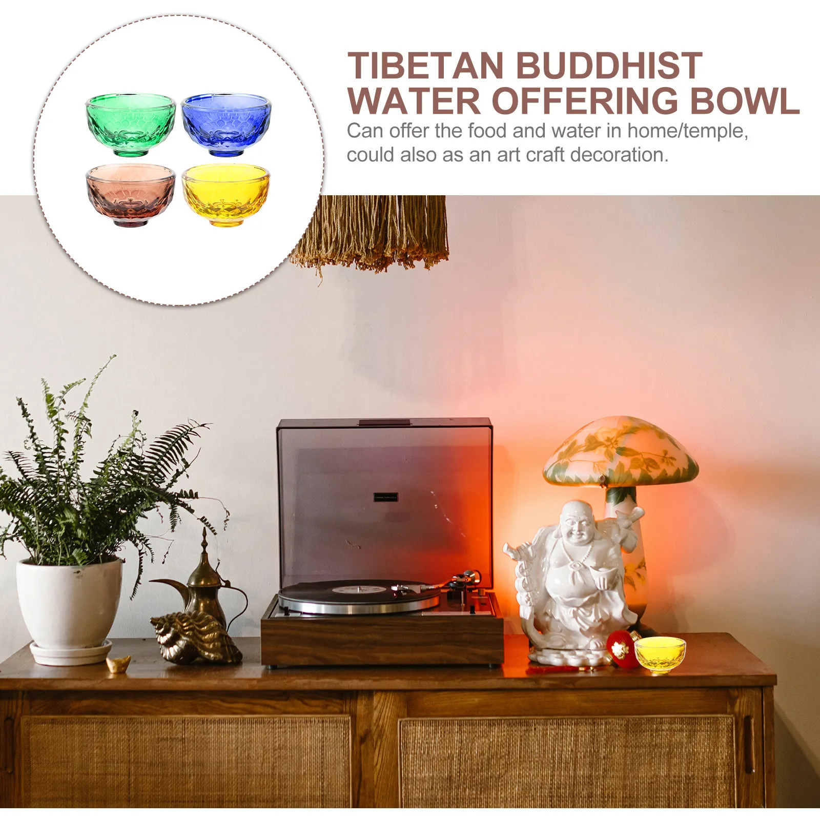 Buddhist Offering Bowls 4 Piece Set Artificial Crystal Water Cups for Temple Home Altar Worship Decor - view 5