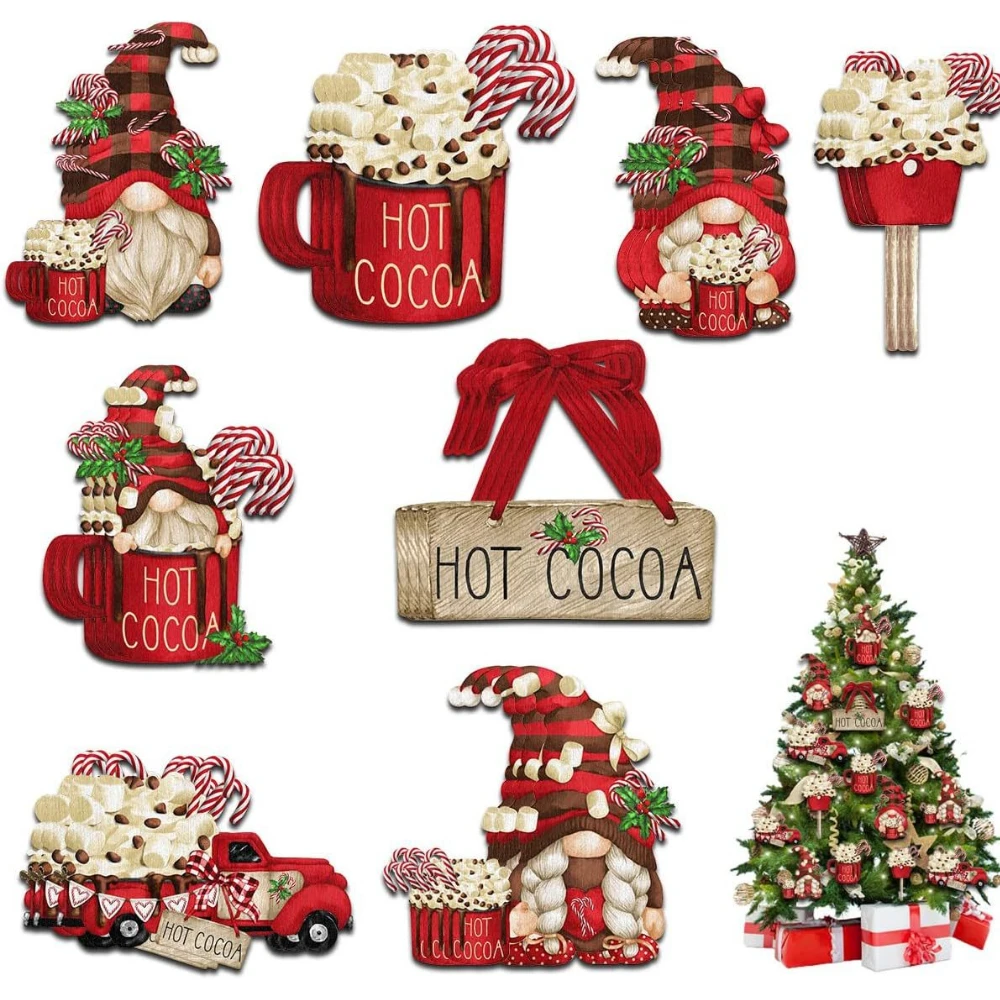 24pcs Wooden Christmas Hot Cocoa and Santa Claus Hanging Decoration Pendant for Outdoor Festival  Party  Gift (with Rope)