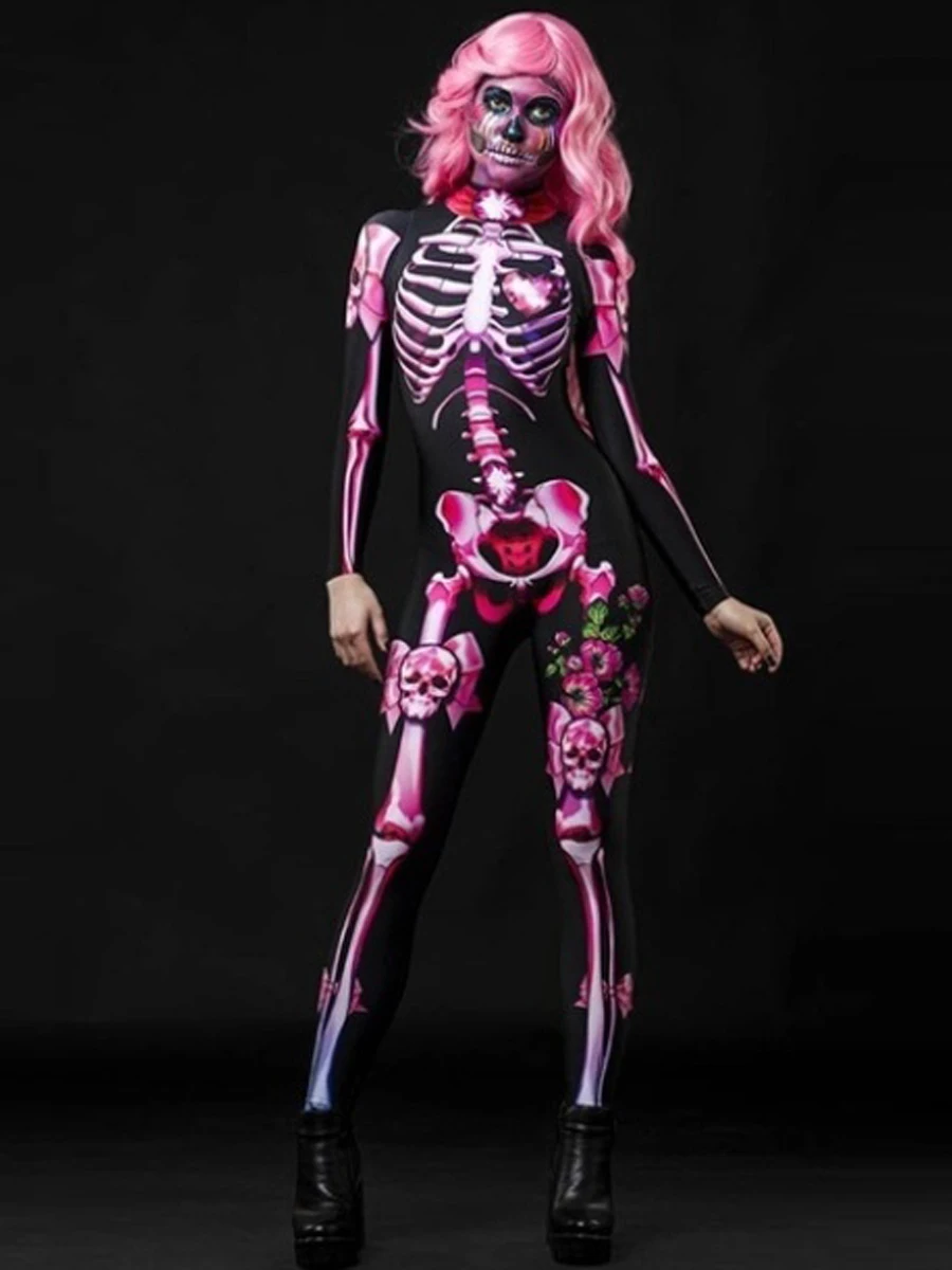 Loween – combinaison taille haute pour femmes, imprimé squelette, pantalon décontracté à jambes droites, Design asymétrique, automne Faion