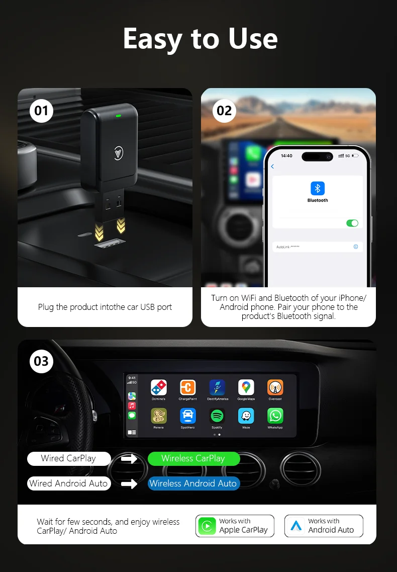 DeyiGo Mini Wired To Wireless Carplay Android Auto Adapter Carplay Smart Dongle Plug Play For Toyota Kia Volvo VW Hyundai Jeep view 5