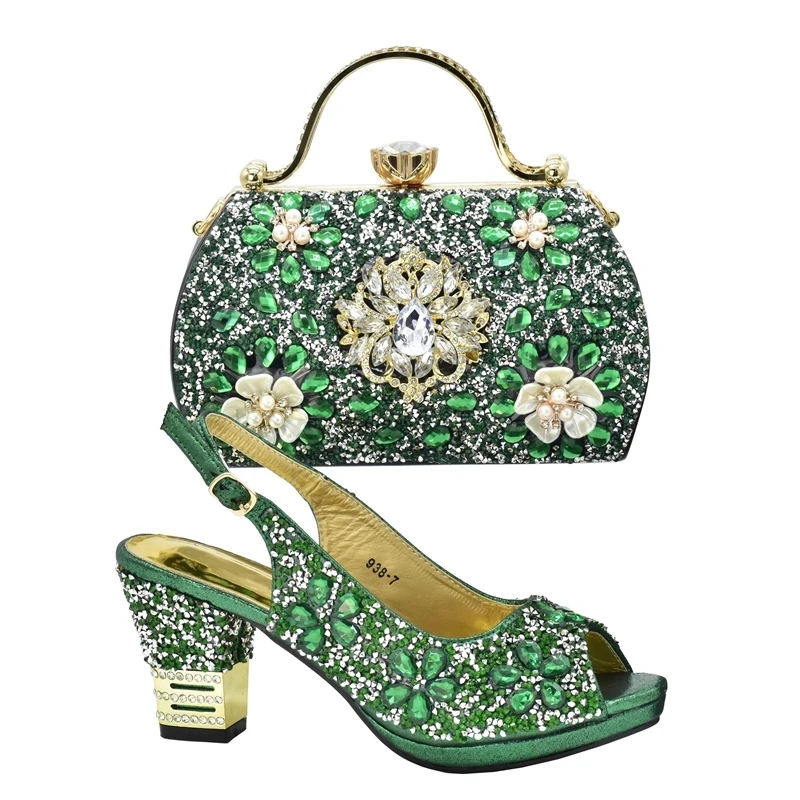 New Fashion Italy Shoes and Bags Set for Woman Full Rhinestone Shoe and Bag for Nigeria Party Italy Heeled Shoes and Platform