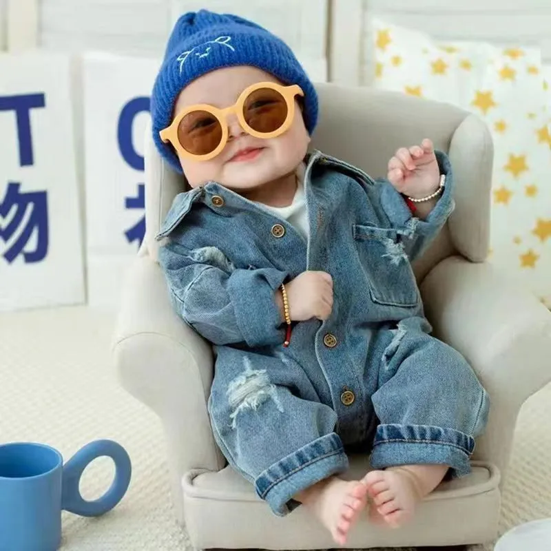 2027Baby cowboy denim jumpsuit for photography props,newborn photo clothes