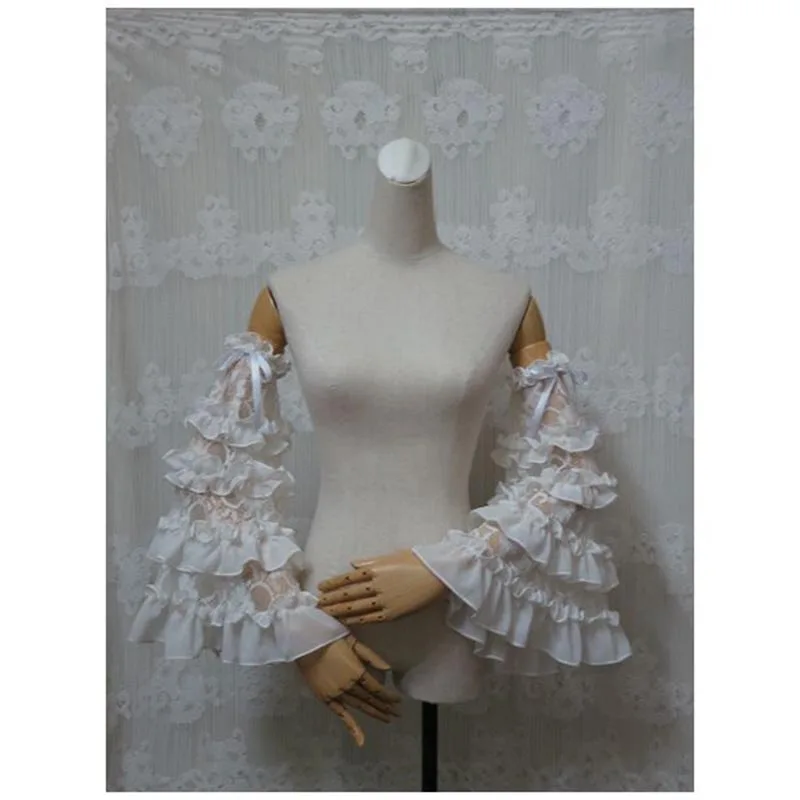 Cosplay Lolita à grandes manches, broderie en dentelle à volants noirs, grande manche papillon évasée, nœud papillon, fête de Rh, isoto bleu marine, blanc