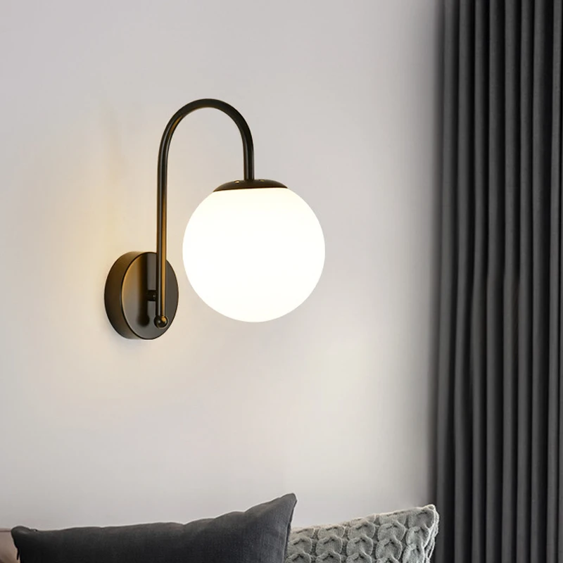 Modern Led Wall Lamp Glass Wall Lights Nordic Minimalist Living Bedroom Bedside Gold Black Metal Sconce Kitchen Light Fixtures