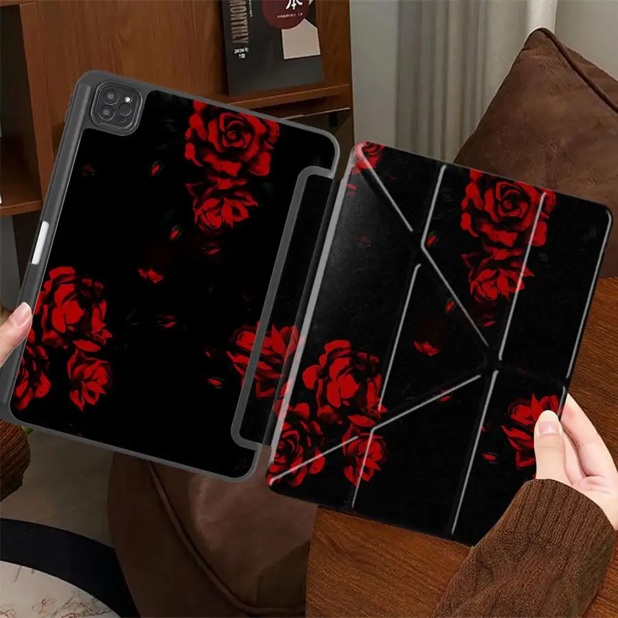 

Чехол-подставка Red Rose для iPad Pro 2025, Mini 6, 7, Pro 11-го, 10-го, 9-го, 8-го, 7-го поколений, 12.9 дюймов, Air 4, 5, M3, M2, M4, 11 дюймов