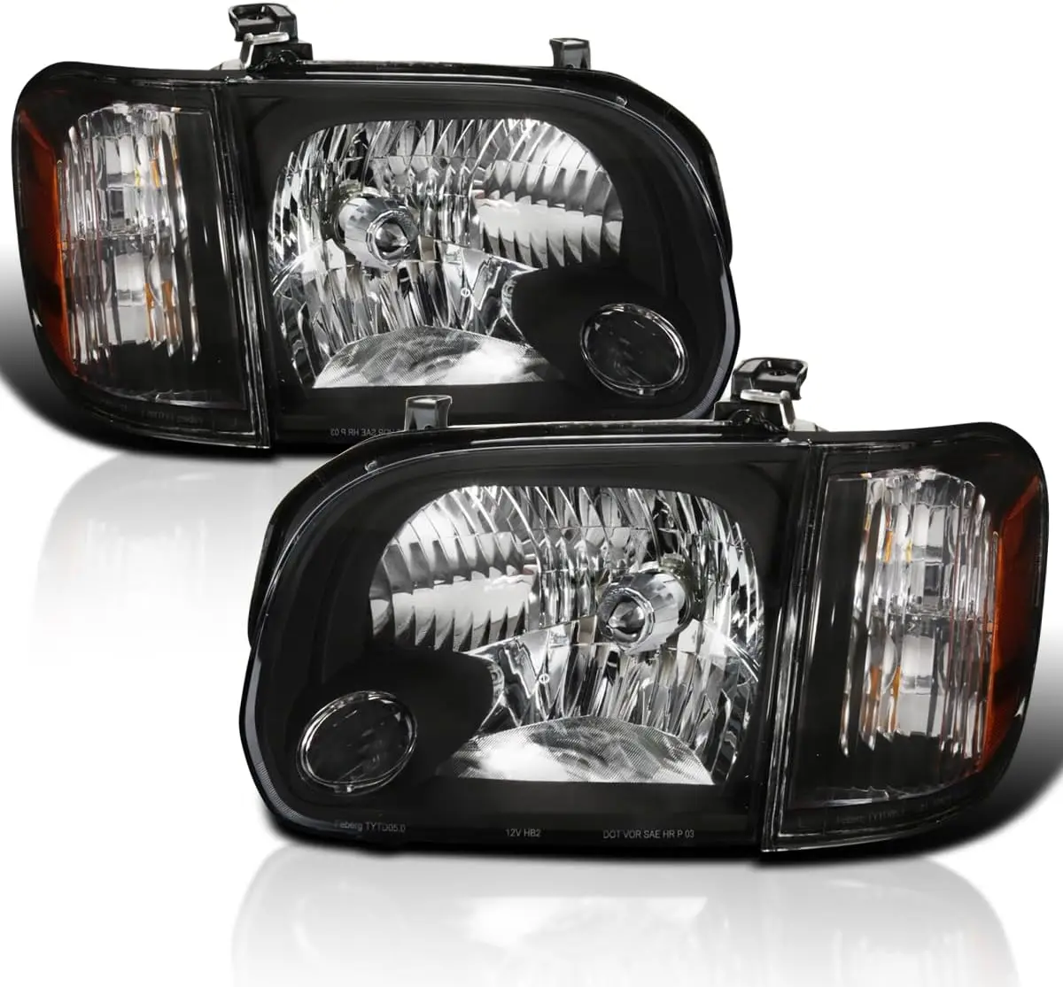 

Sulinso Black Housing Clear Lens Headlights + Corner Lights Compatible with 2005-2006 Toyota Tundra Double Cab Base SR5 Limited