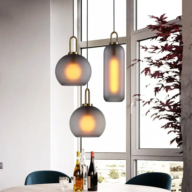 Light Luxury Frosted Glass Chandelier Modern Dining Table Pendant Lights LED Nordic Bedroom Bedside Lamp Circular Ball Decor