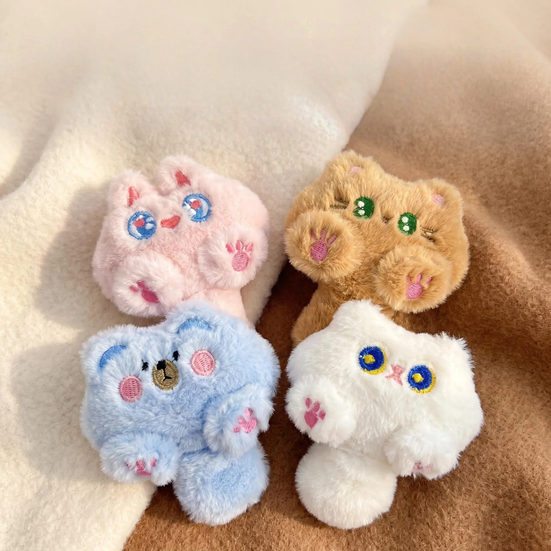 Cute Cartoon Plush Long Tailed Cat Keychain Kawaii Bag Pendant Key Ring Keyring Accessories for Women Couples