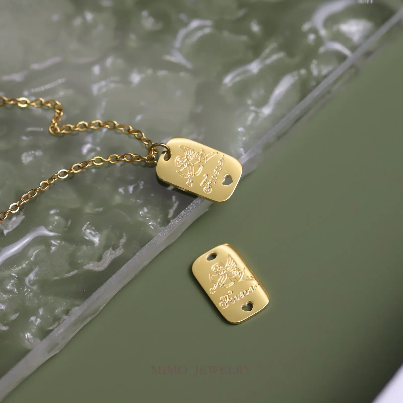 Titanium Steel Gold-plated Peach Heart Gold Square Angel Charms Pendant For Jewelry Making DIY Bracelet Accessories Findings view 5