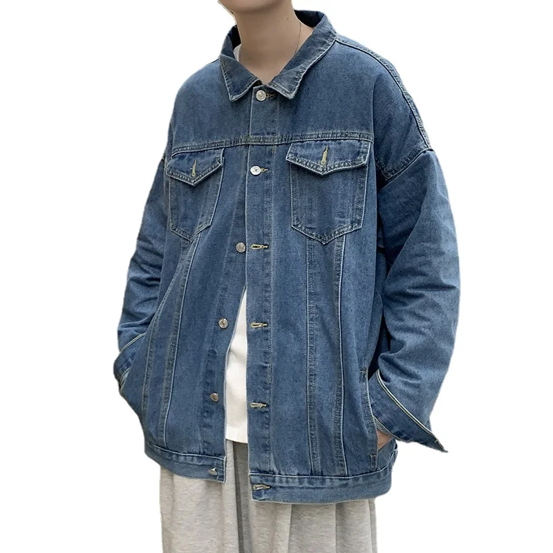 men\'s vintage tooling washed denim jacket Spring and Autumn trendy ins Korean style all-match ruffian handsome bf jacket top