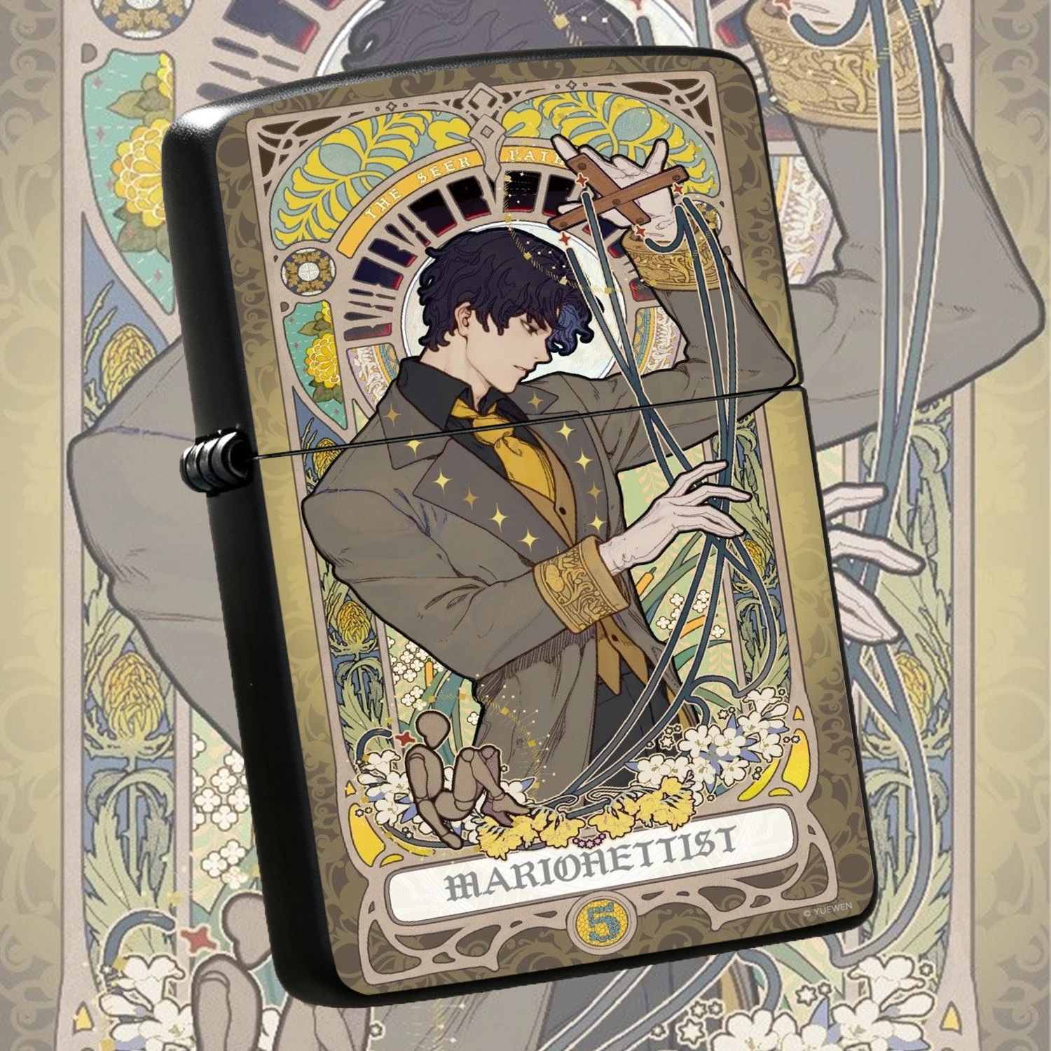 Retro Art Nouveau Tarot Style, The Marionettist Pattern Exquisite Color Print Sturdy Body, Scratch Resistant Durable Pocket, Unique Art Collectible Gift For Anime Fantasy Tarot Lovers Birthday Festival Present A fun and humorous lighter