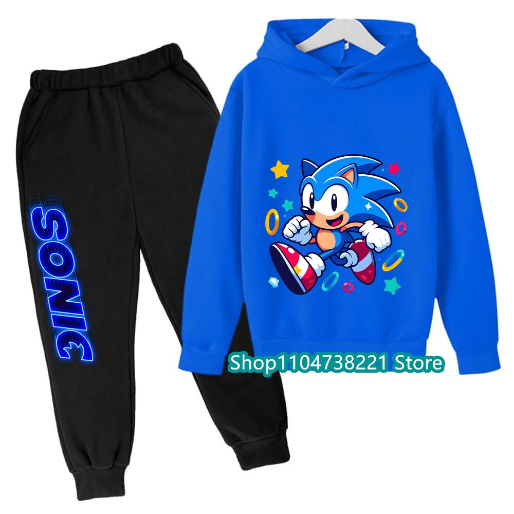 

Boys Girls Clothing Casual Sonic Hoodie Set Kids 2Pcs Sets Spring Autumn Toddler Cartoon Hooded +Pants Tracksuit Girls Clothes