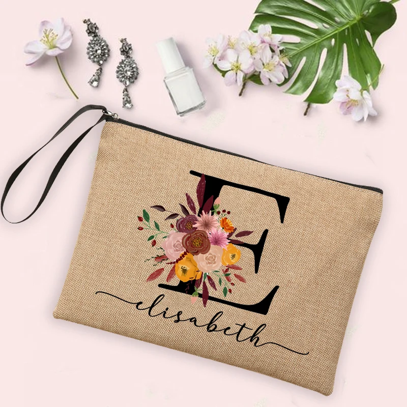 Borsa Cosmetica Personalizzata con Iniziali e Nome, Pochette in Lino per Damigelle, Organizer da Viaggio per Toilette, Regali di Nozze