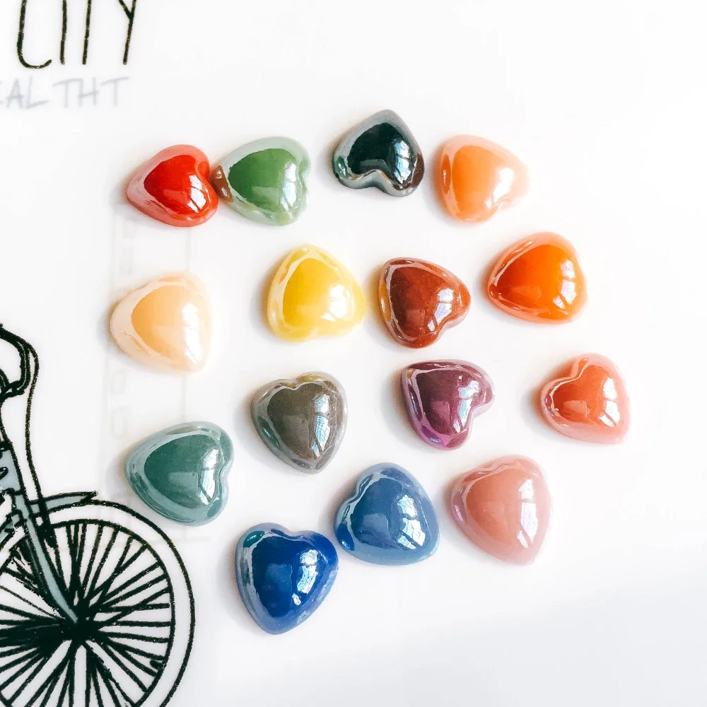 Mixed Colors Ceramics Porcelain Heart Glass Cabochons 6mm 10mm Cameo Flat Back Cabochon Supplies for DIY Jewelry Finding