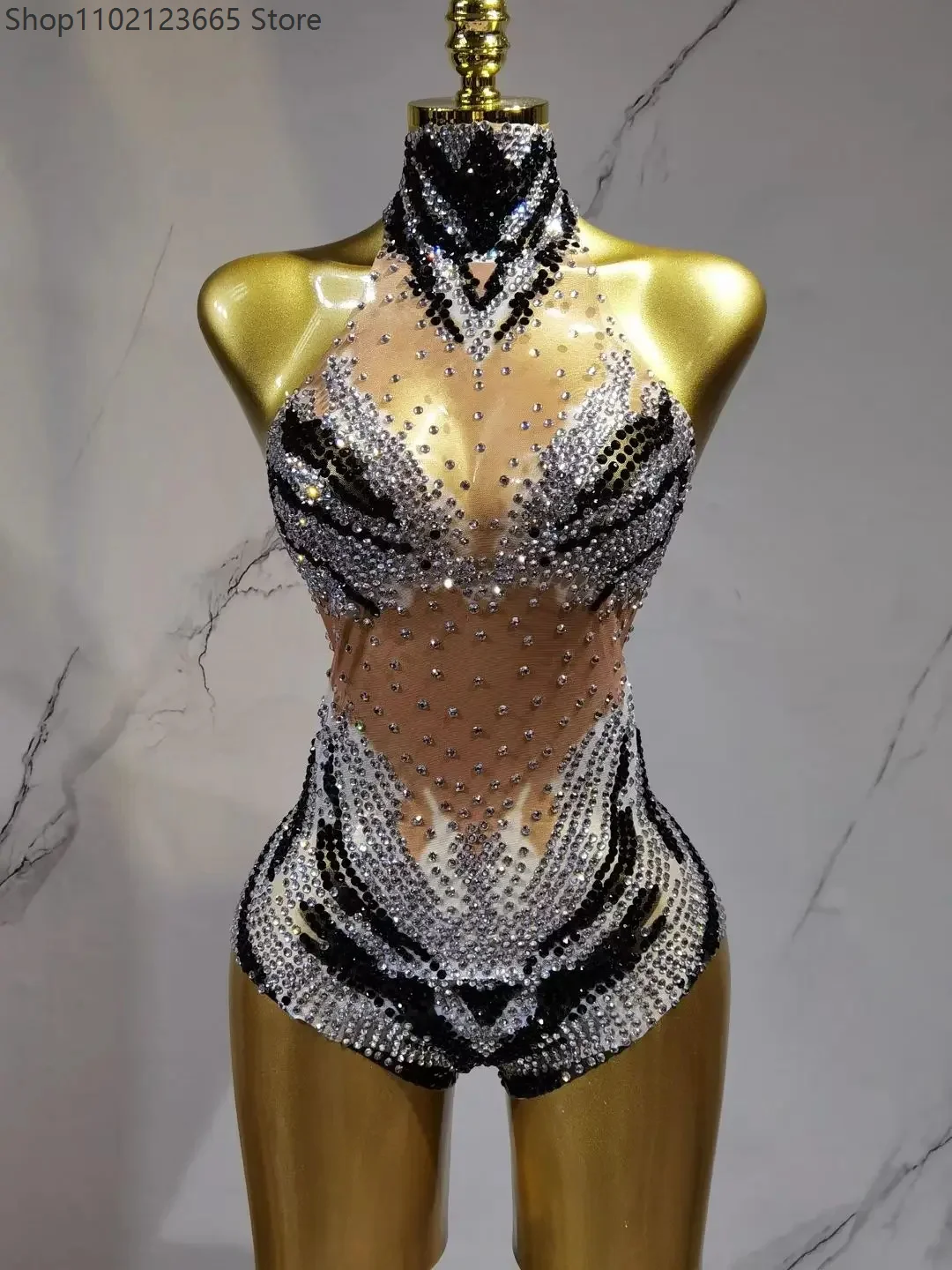 Women's Sexy Stage Performance Bodysuit Sparkly Rhinestone Tassel Jazz Dance Show Leotard Spandex Long Sleeved Jumpsuit 2026