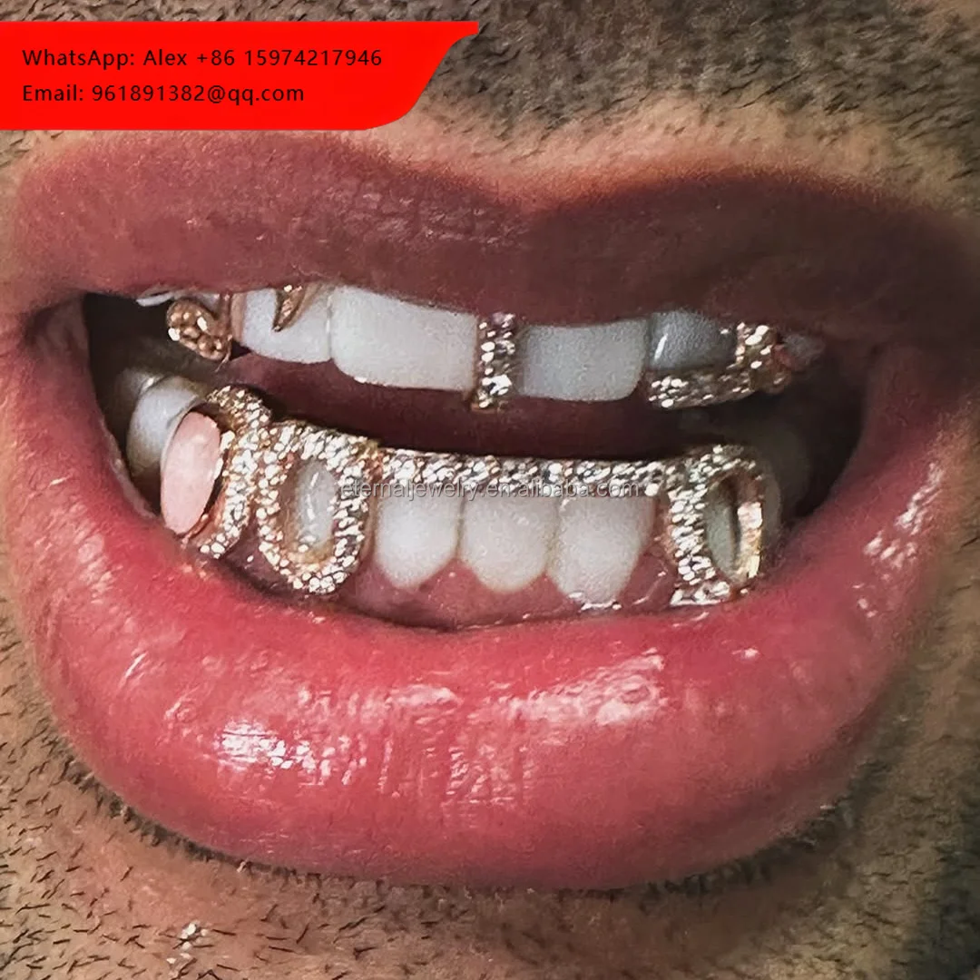 

Золотые грилзы с одним зубом, дизайн «Розовый опал», 10K, 14K, 18K, с бриллиантами VVS Moissanite, открытые, для мужчин и женщин