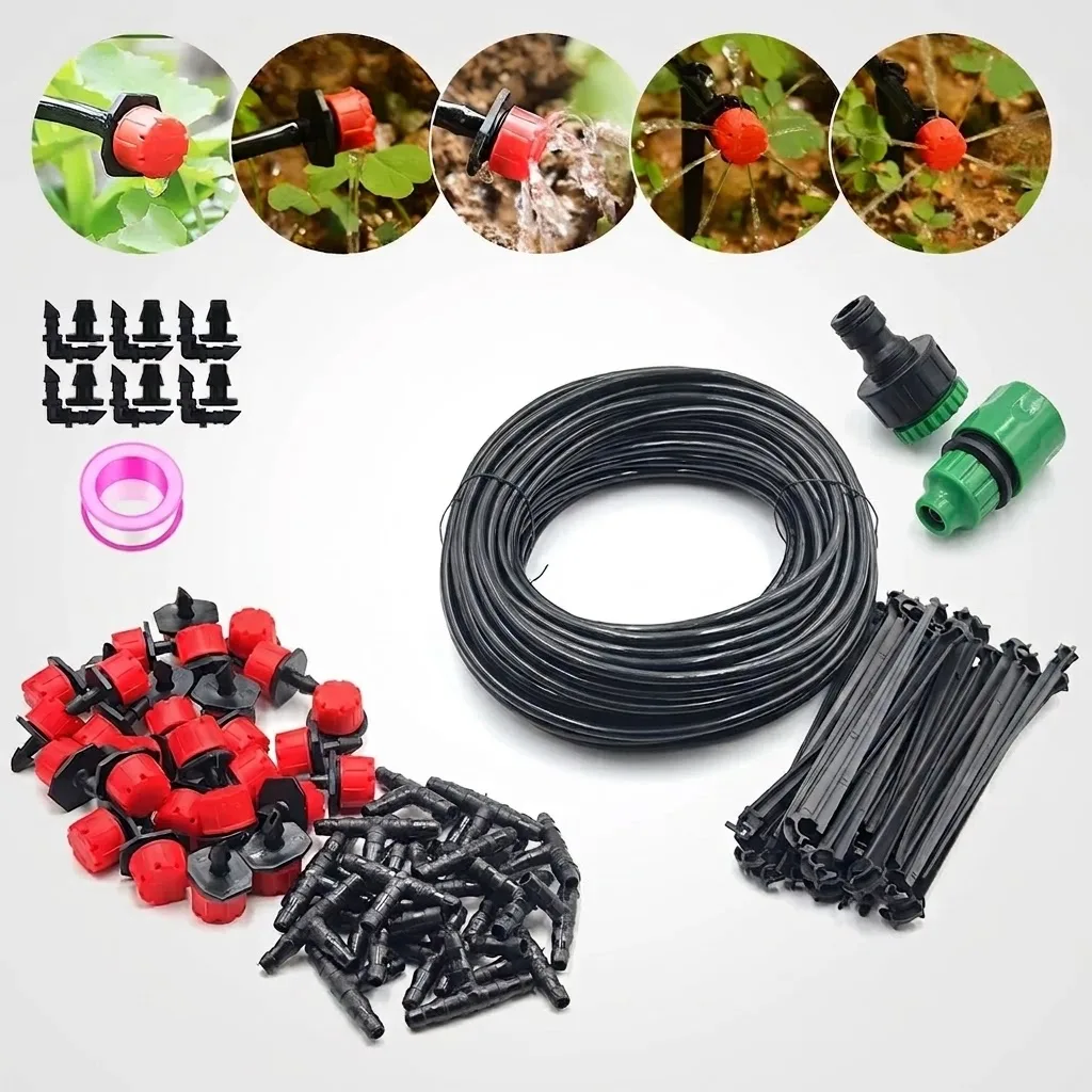 Automatic Drip Irrigation Kit 10-30M Complete 1/4 Inch Garden Watering System With Nozzles For Farmland Greenhouse Bonsai Flower