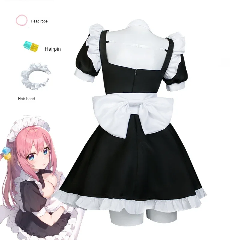 Gotou Hitori Cosplay Traje, Anime, Bocchi, The Rock Gotou Hitori Maid Uniform Suit Dress para Mulheres, Fofa de Halloween, Peruca Sexy