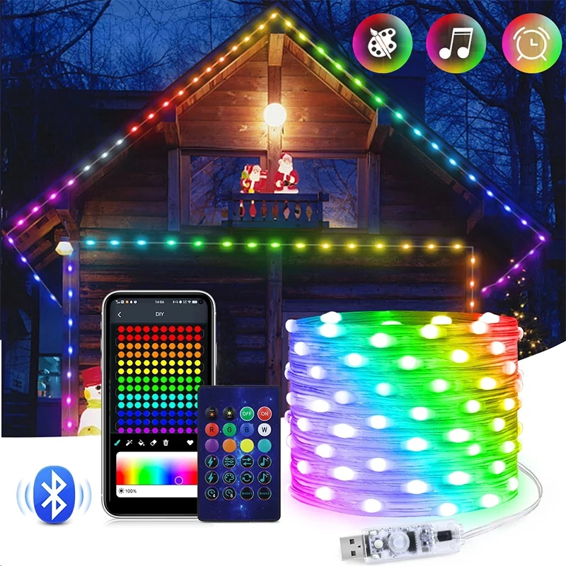 20M USB LED String Light สมาร์ท APP Controller DIY Christmas Tree Garland แอดเดรส RGB ไฟ Fairy ปาร์ตี้ตกแต่งกลางแจ้ง