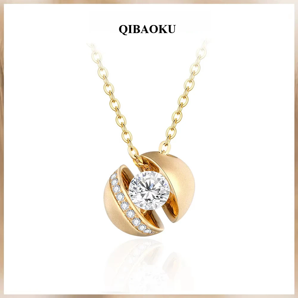 QIBAOKU D Color Round Cut 4.0mm Moissanite Pendant for Women Solid 10K 14K 18K Gold Anniversary Wedding Necklace Gift Party 2026