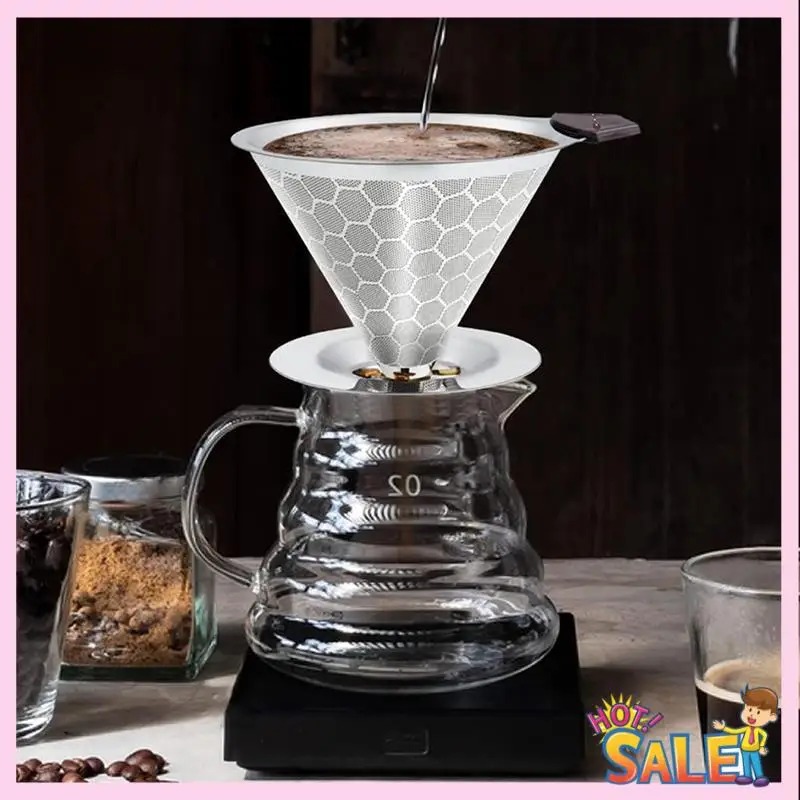 A88X صب فوق القهوة فلتر المنقط قابلة لإعادة الاستخدام الفولاذ المقاوم للصدأ بالتنقيط صانع القهوة مخروط القهوة شبكة مرشحات ل 1-4 كوب