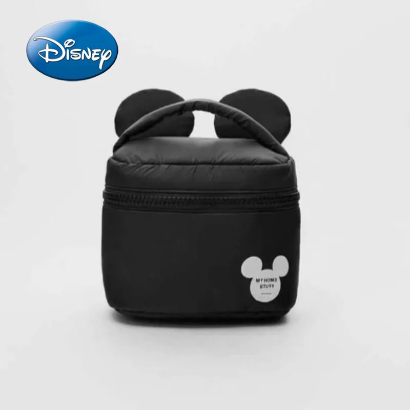 Disney new Mickey black toiletry storage bag, down material, soft and cute cosmetic bag, women\'s shopping handbag