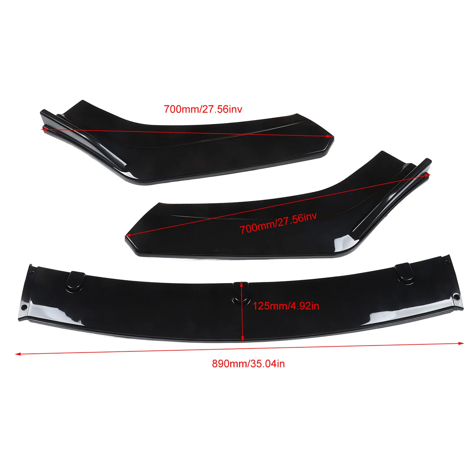 3pcs Front Bumper Lip Splitter Kit Gloss Black High Toughness Universal Front Spoiler Body Kit