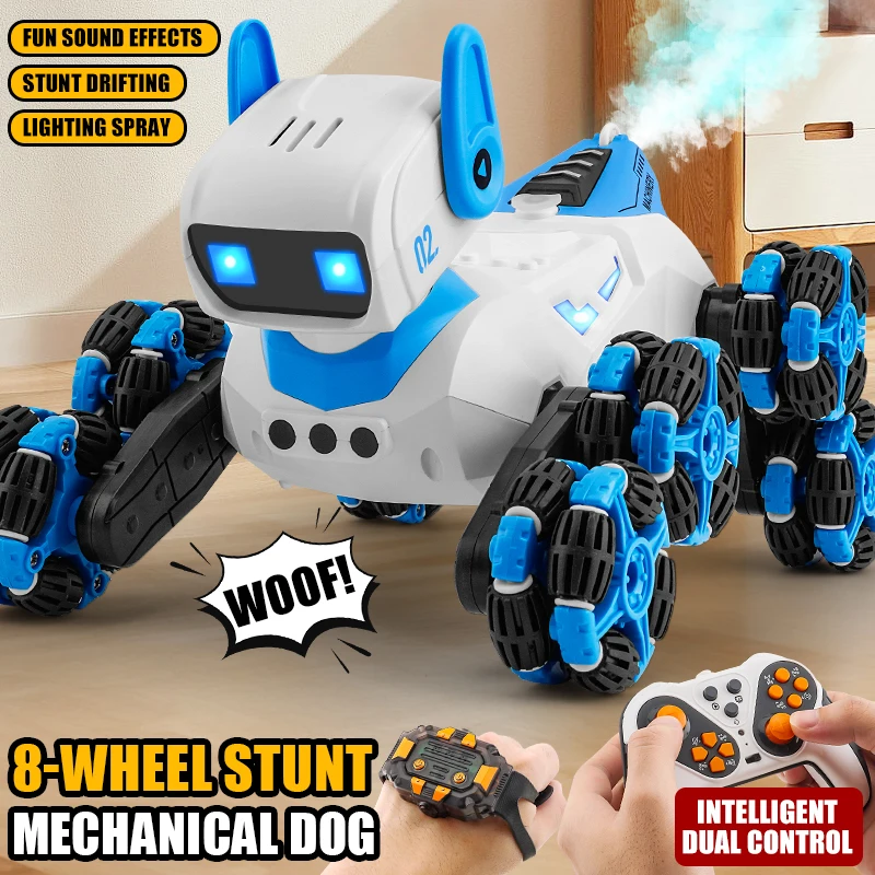 

F01 2.4G Eight-Wheel Mechanical Dog RC Stunt Car - Spray & Omnidirectional Movement, Kids' Birthday Gift