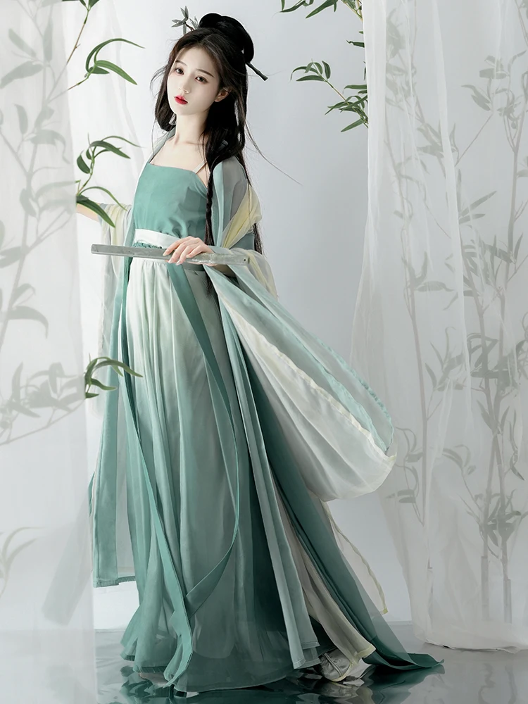 Original Hanfu Women's Song Dynasty Style Long Shirt Pleated Skirt Strap Summer Daily Fairy Atmosphere Cool Wind Hanmingji