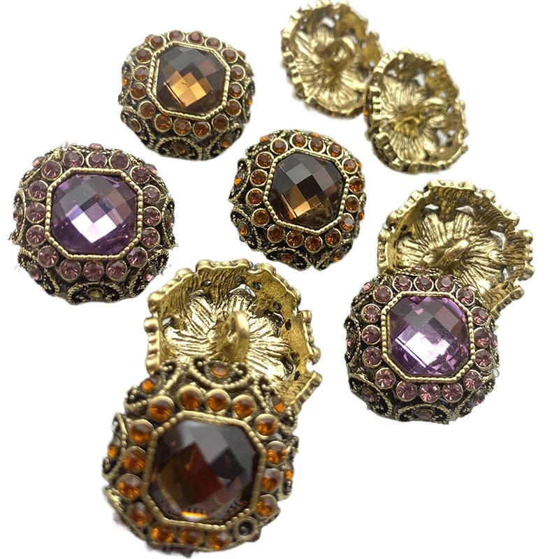 

50 шт./пакет, сплошной цвет, полупрозрачный полный бриллиант, чистая ручная работа, сделай сам, античная бронзовая основа, аксессуары для одежды, пуговицы