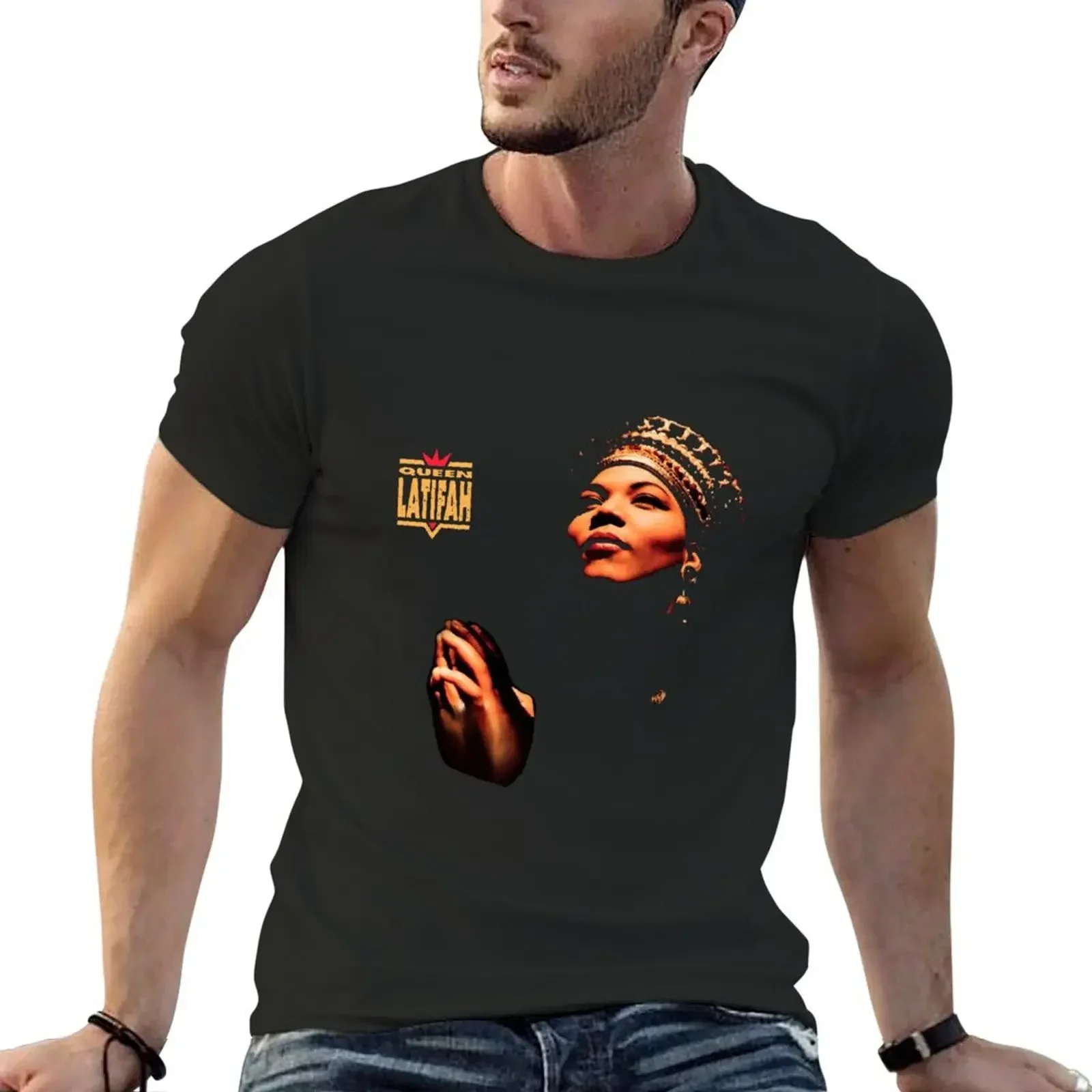 Queen Latifa BLACK BACKGROUND T-Shirt summer top plain baggy shirts mens plain t shirts