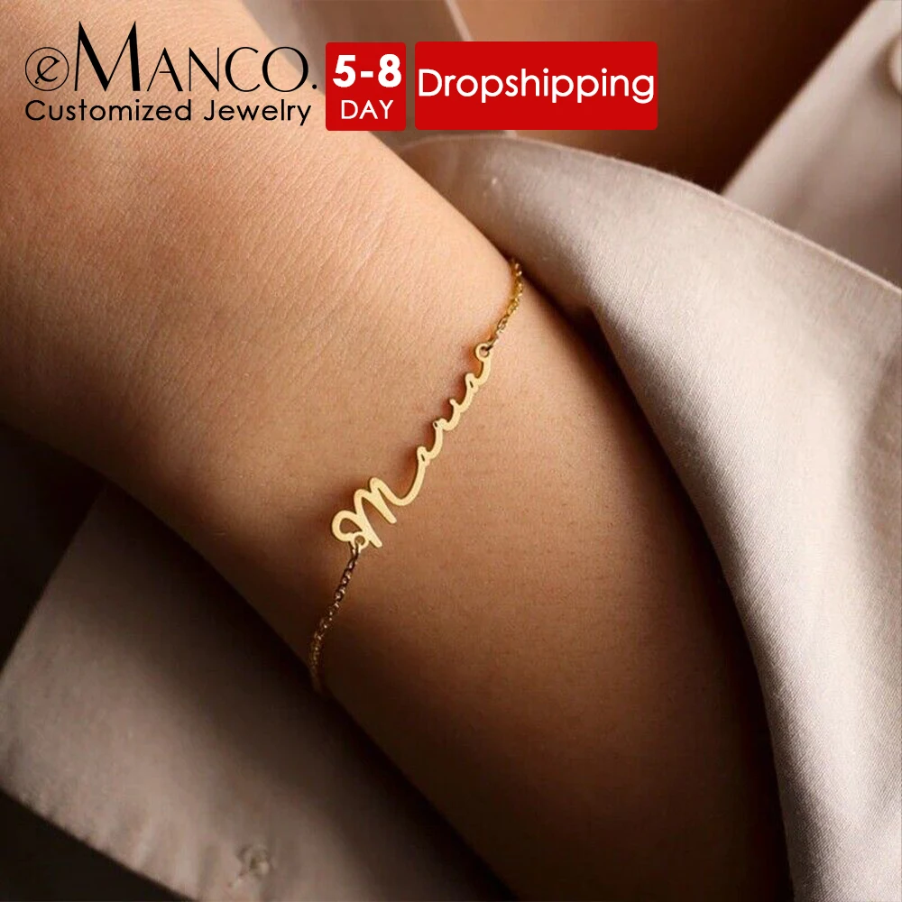 eManco Customized Ladies Name Bracelet Gold Personalized Letter Stainless Steel Jewelry Gifts Support Direct