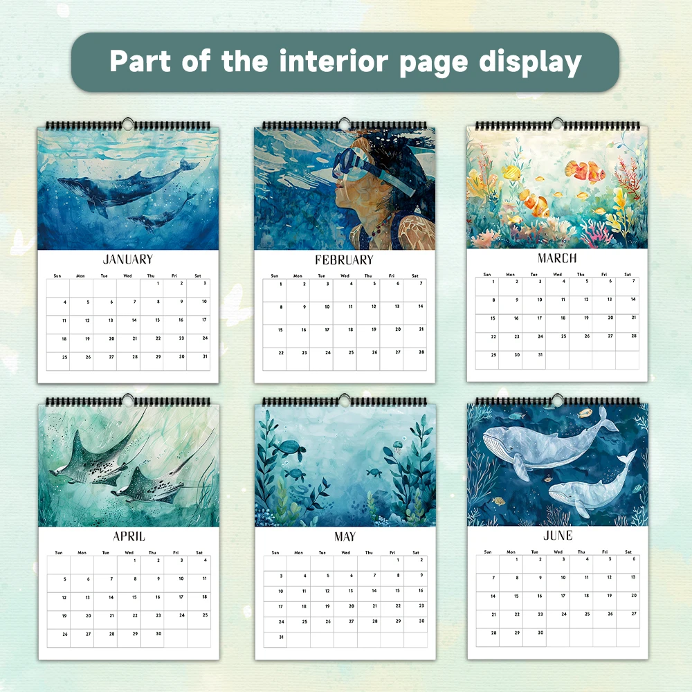 

1pc 2026 Wall Calendar, Healing Ocean Design, Blue Mood, 12 Beautiful Patterns, Perfect Gift for Birthdays, Christmas, New Year
