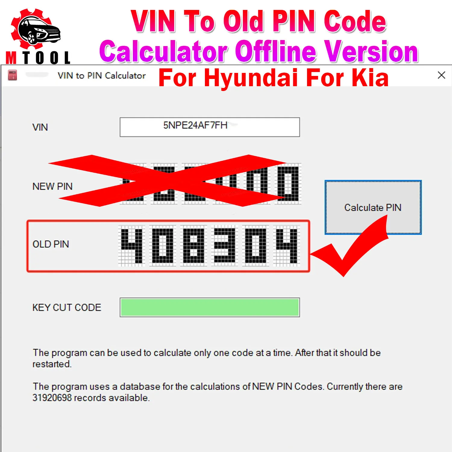 for Hyundai for Kia VIN To Old PIN Code Calculator Offline for Hyundai VlN to PlN Calculator