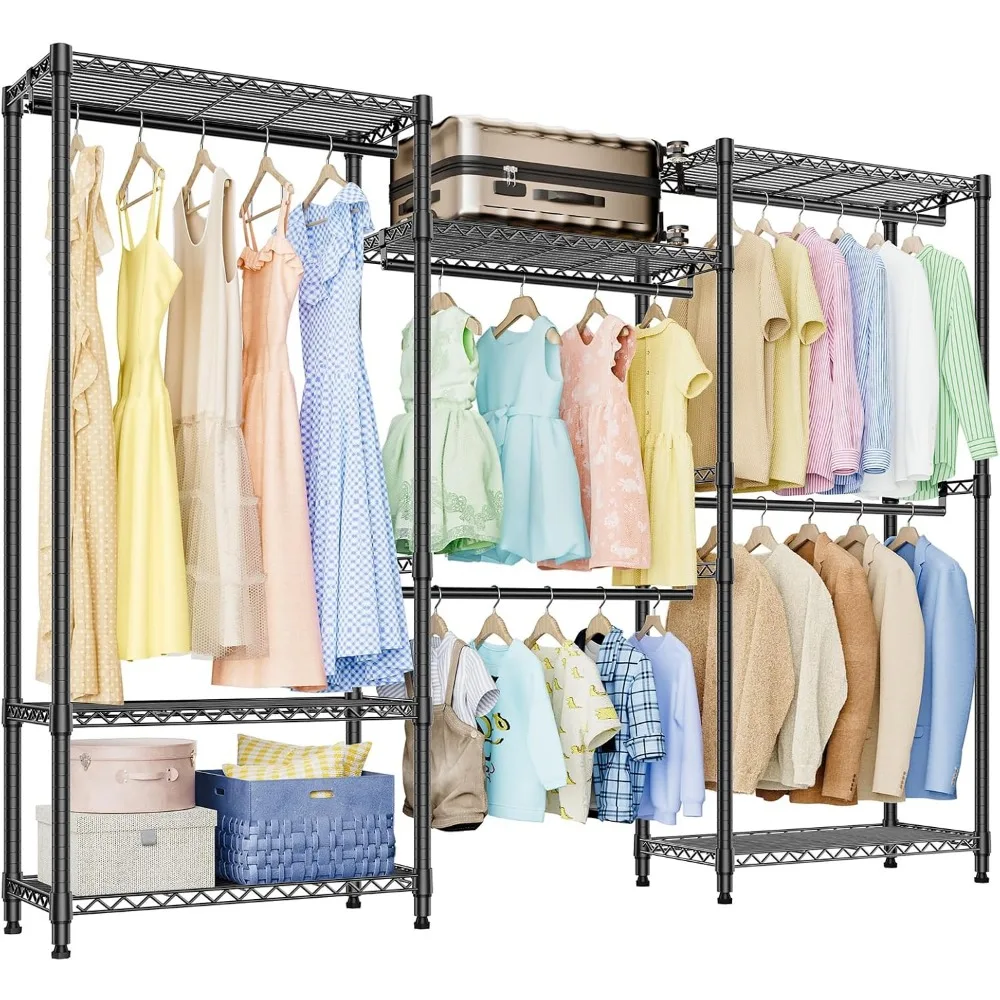 

Heavy Duty Garment Rack, Wardrobe Combination and Tall Dresser with Hanging Rack for Clothes with 5 Rods, Freestanding Adjustab
