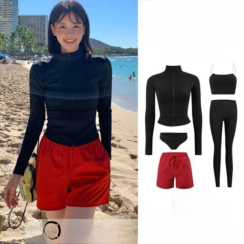 

Женский купальник-бикини с высокой талией, с длинными рукавами, для дайвинга и серфинга, быстросохнущий, раздельный, для водных видов спорта