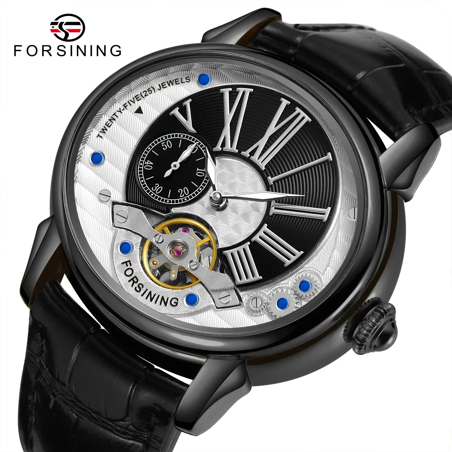 

Часы Forsining, золотой кожаный ремешок Montre Homme, автоматические механические часы с турбийоном и автоматическим заводом для мужчин, роскошные часы с турбийоном
