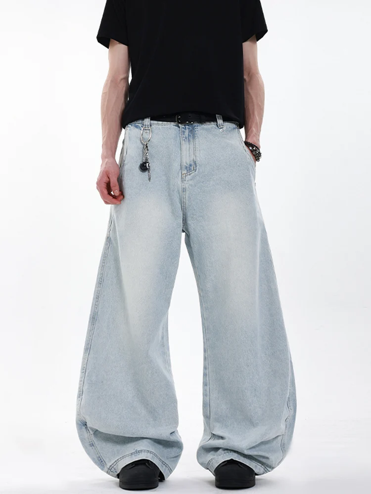 

Американские джинсы с ножом светлого цвета в стиле ретро, свободные повседневные широкие брюки, длинные брюки для пар, смесь хлопка и полиэстера